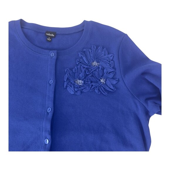 Rafaella Women Blue Button-Up Cardigan Floral Applique Design SZ L  Cotton Blend - Picture 10 of 12